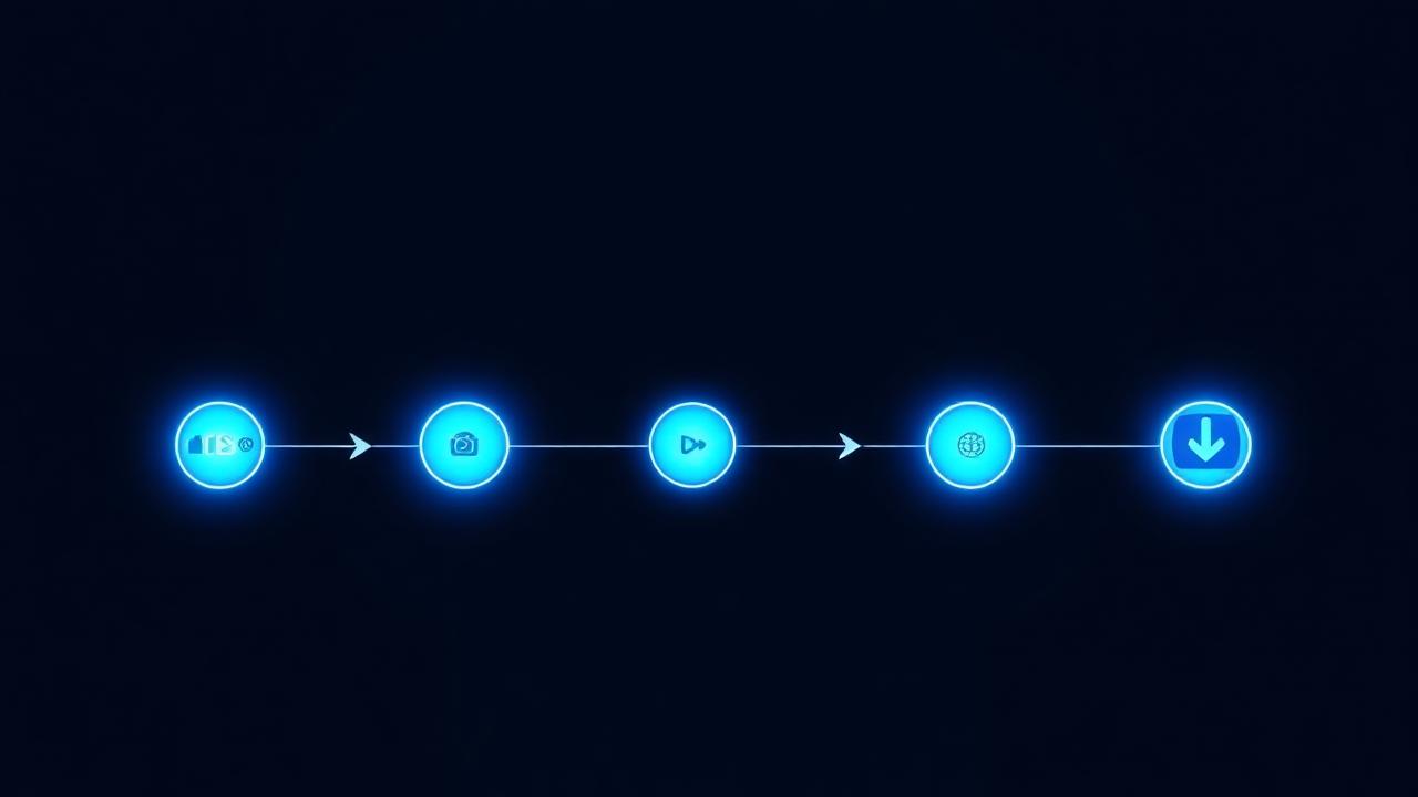 Simple four-step restoration process visualization showing domain entry, snapshot selection, processing, and ZIP download