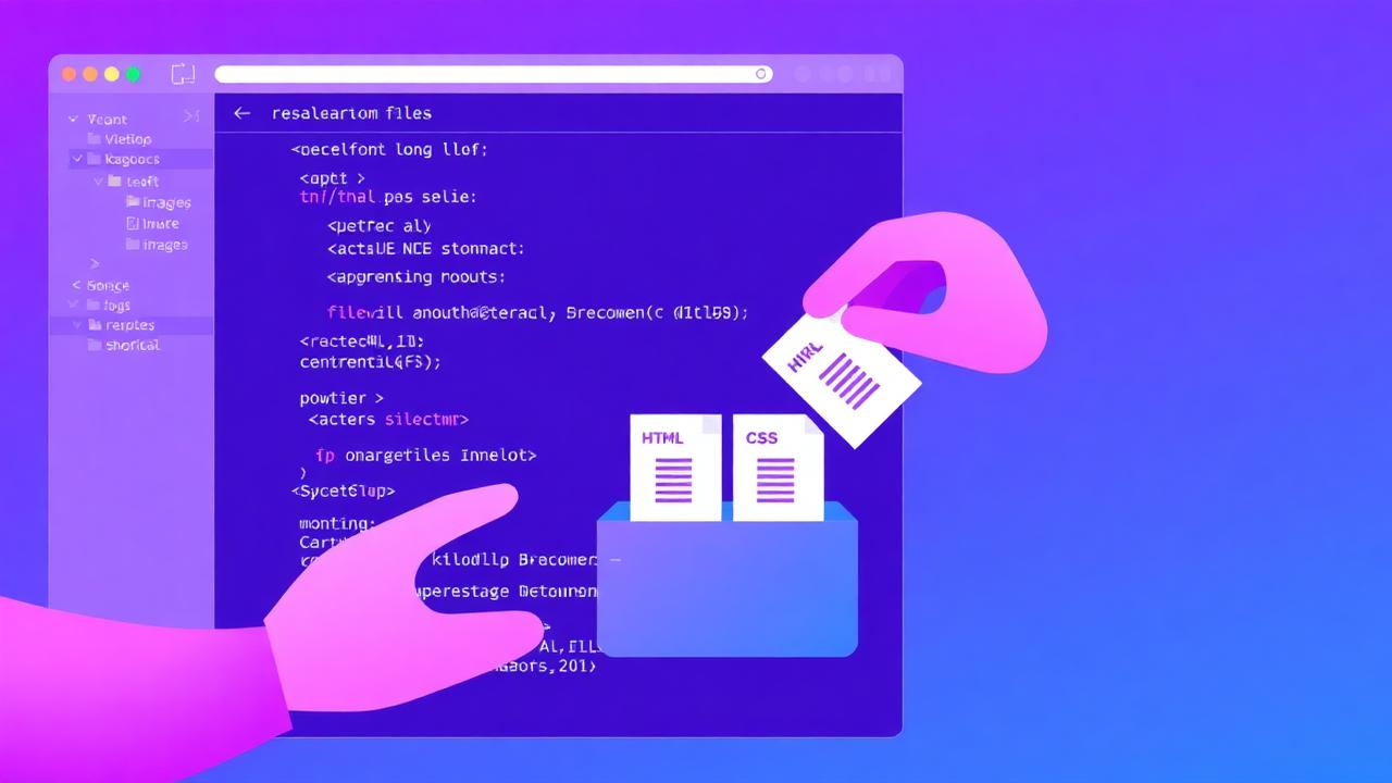 Developer extracting website files manually with code editor and folder structure visible