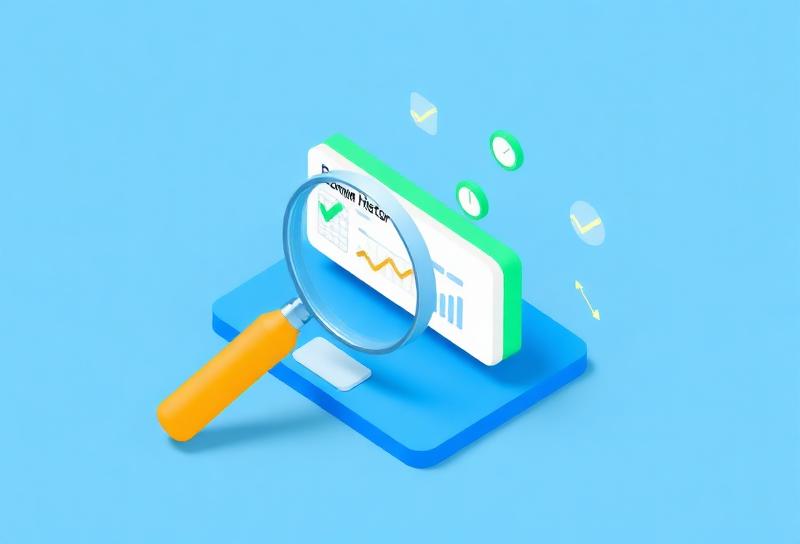 Analyzing domain history with magnifying glass and data charts