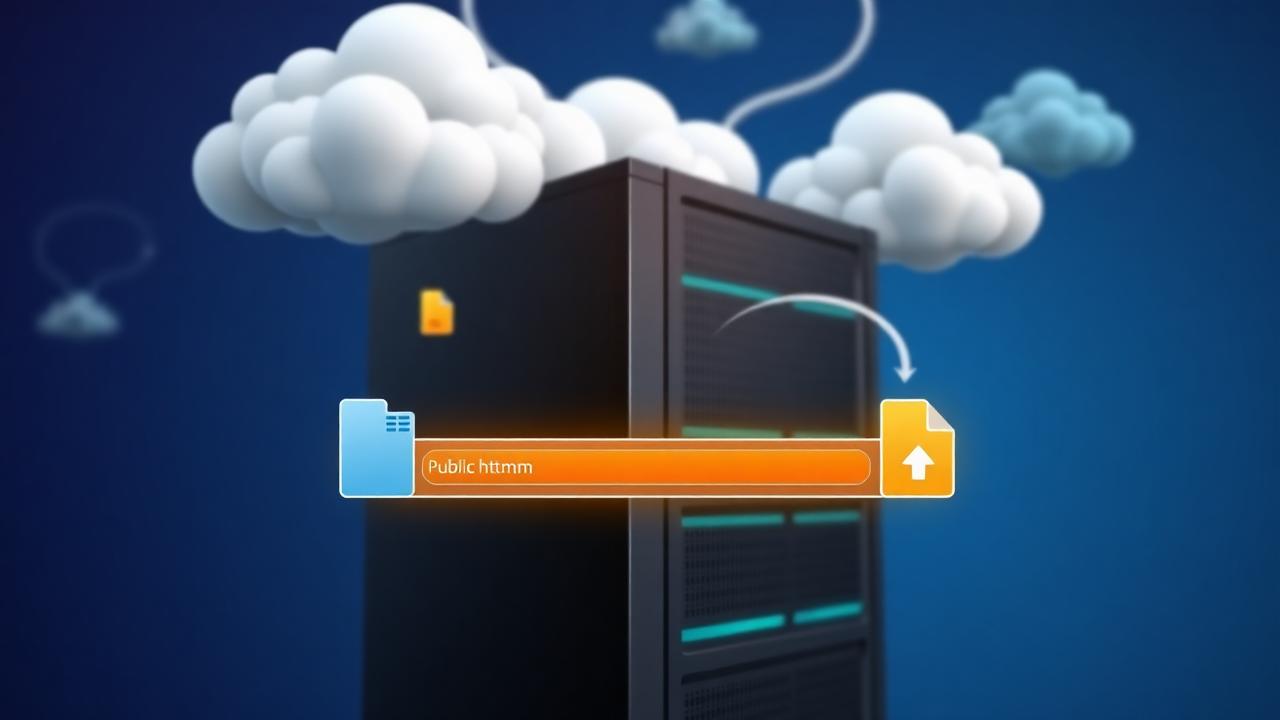 Website files being uploaded to web hosting through a file manager interface showing folder structure and upload progress
